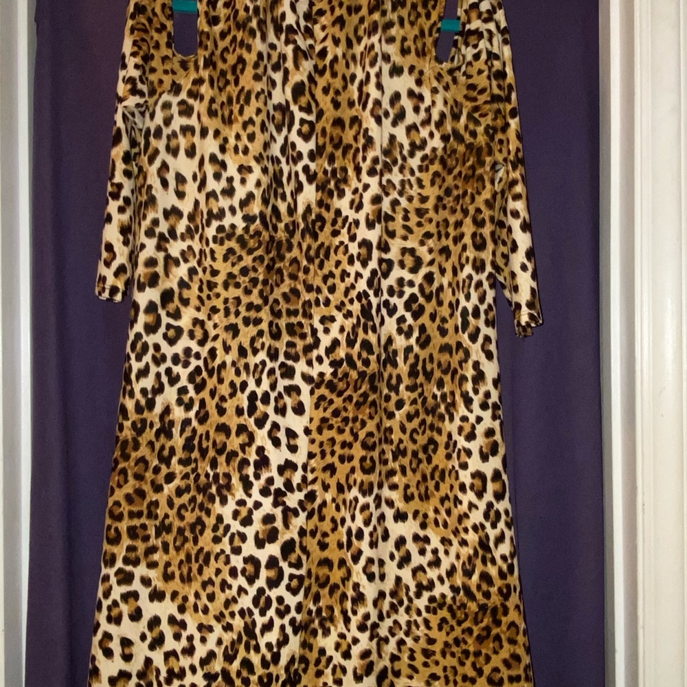Leopard print cold shoulder dress